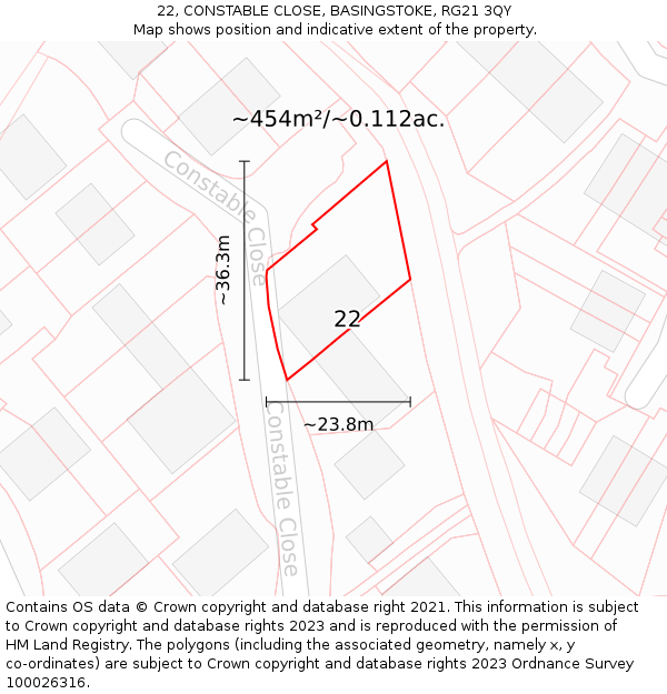 22, CONSTABLE CLOSE, BASINGSTOKE, RG21 3QY: Plot and title map