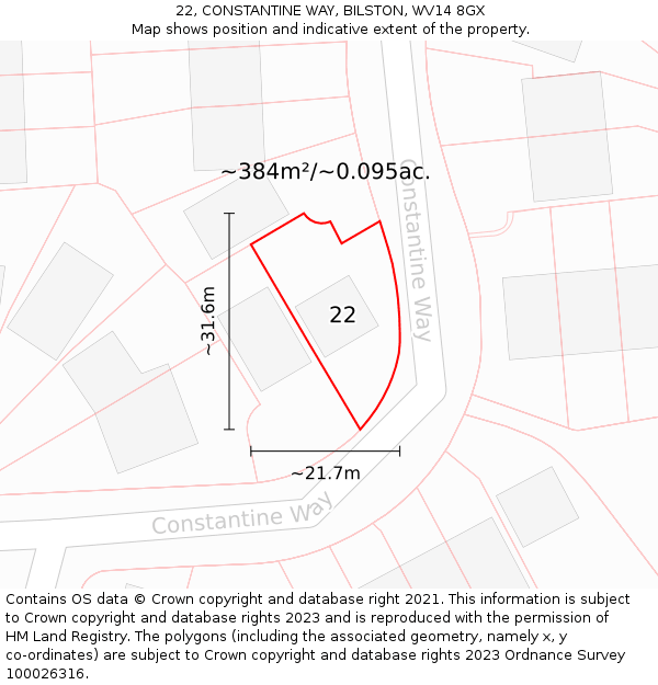 22, CONSTANTINE WAY, BILSTON, WV14 8GX: Plot and title map