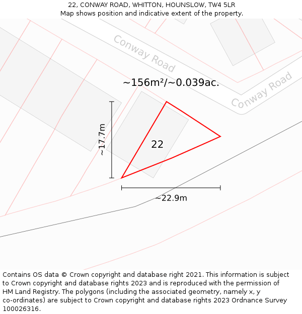 22, CONWAY ROAD, WHITTON, HOUNSLOW, TW4 5LR: Plot and title map