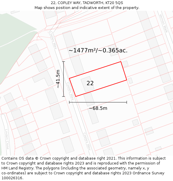 22, COPLEY WAY, TADWORTH, KT20 5QS: Plot and title map