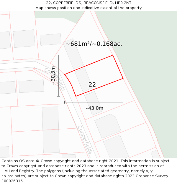 22, COPPERFIELDS, BEACONSFIELD, HP9 2NT: Plot and title map