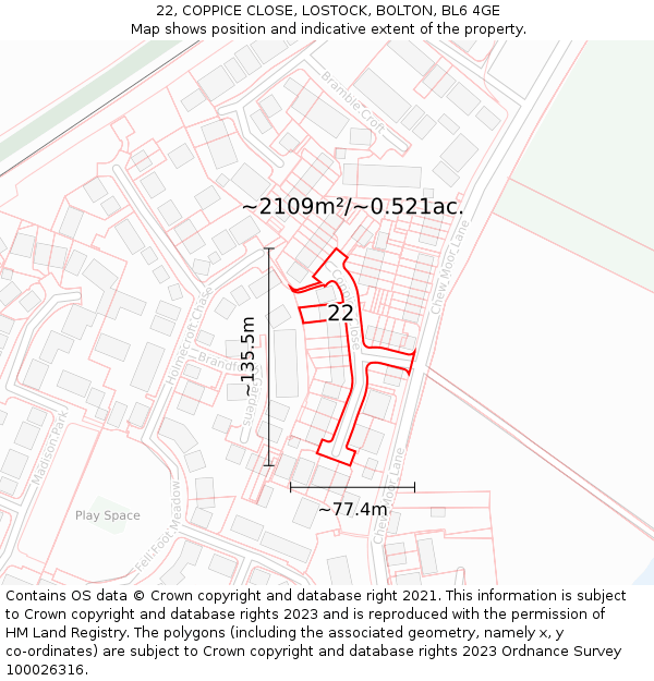 22, COPPICE CLOSE, LOSTOCK, BOLTON, BL6 4GE: Plot and title map