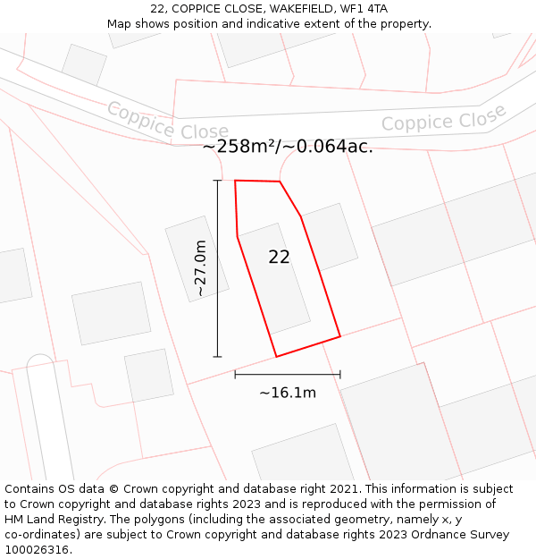 22, COPPICE CLOSE, WAKEFIELD, WF1 4TA: Plot and title map