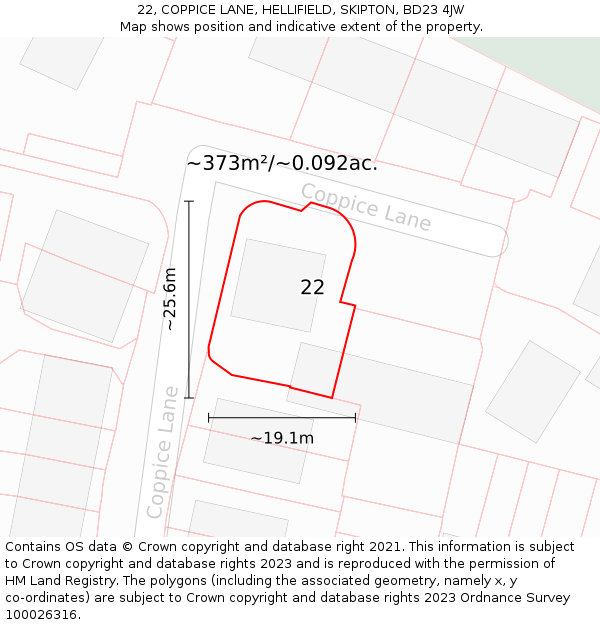 22, COPPICE LANE, HELLIFIELD, SKIPTON, BD23 4JW: Plot and title map