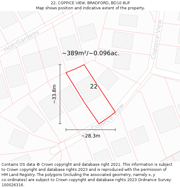 22, COPPICE VIEW, BRADFORD, BD10 8UF: Plot and title map