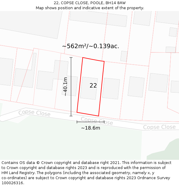 22, COPSE CLOSE, POOLE, BH14 8AW: Plot and title map