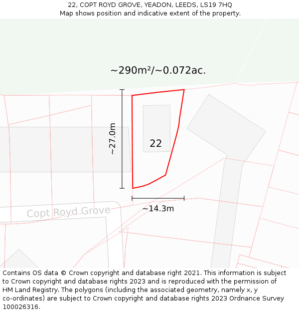 22, COPT ROYD GROVE, YEADON, LEEDS, LS19 7HQ: Plot and title map