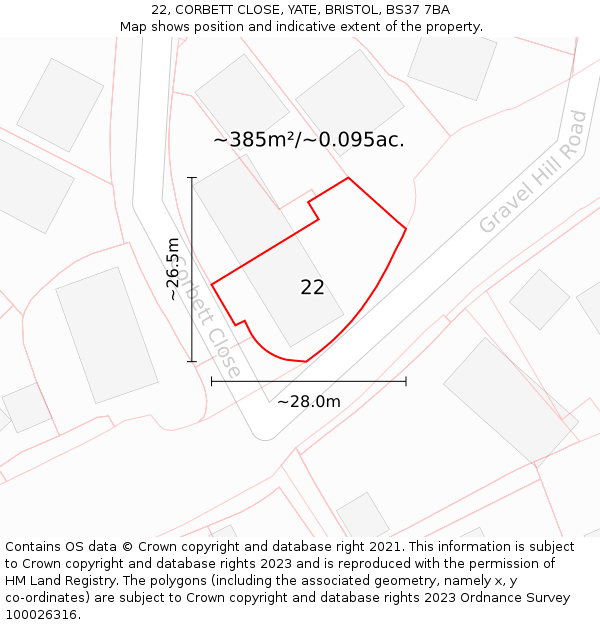 22, CORBETT CLOSE, YATE, BRISTOL, BS37 7BA: Plot and title map
