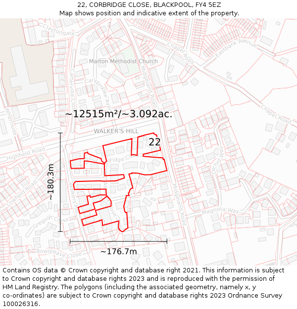 22, CORBRIDGE CLOSE, BLACKPOOL, FY4 5EZ: Plot and title map
