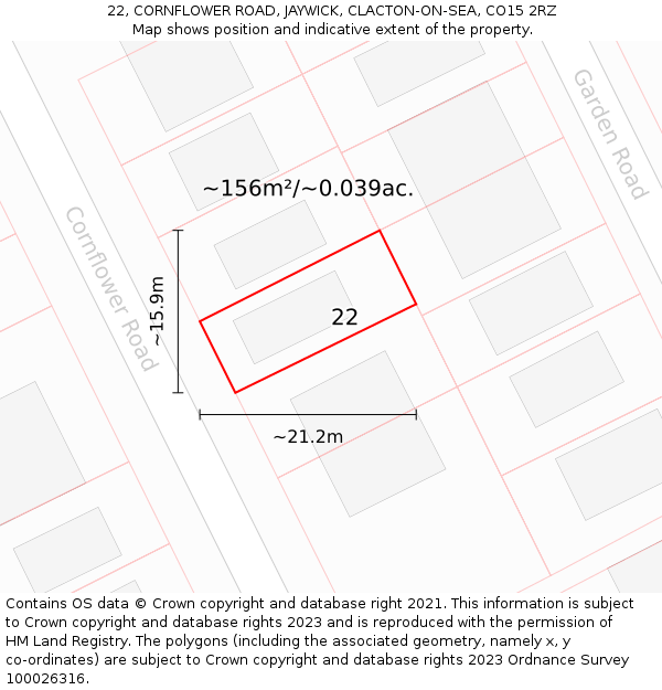 22, CORNFLOWER ROAD, JAYWICK, CLACTON-ON-SEA, CO15 2RZ: Plot and title map