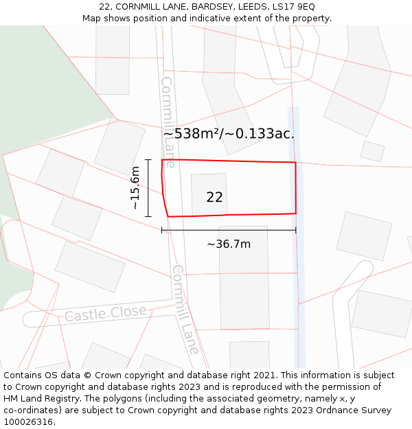 22, CORNMILL LANE, BARDSEY, LEEDS, LS17 9EQ: Plot and title map