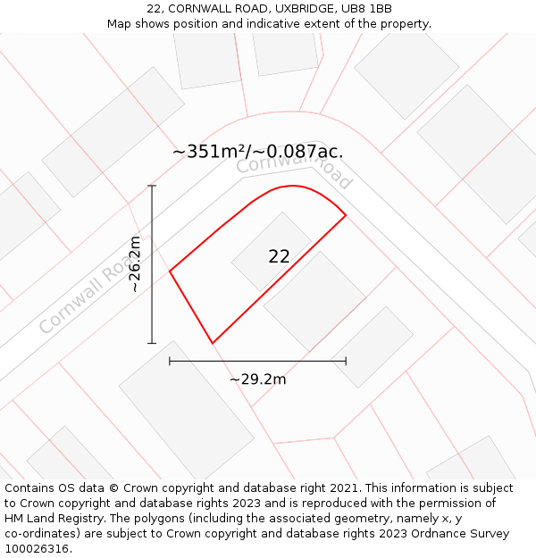 22, CORNWALL ROAD, UXBRIDGE, UB8 1BB: Plot and title map