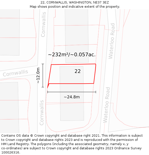 22, CORNWALLIS, WASHINGTON, NE37 3EZ: Plot and title map