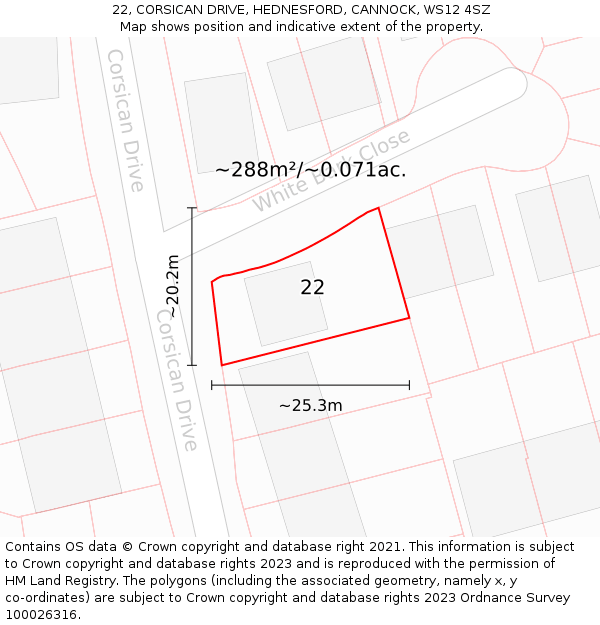 22, CORSICAN DRIVE, HEDNESFORD, CANNOCK, WS12 4SZ: Plot and title map