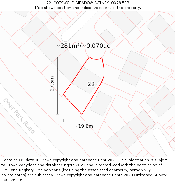 22, COTSWOLD MEADOW, WITNEY, OX28 5FB: Plot and title map