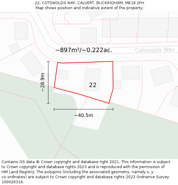 22, COTSWOLDS WAY, CALVERT, BUCKINGHAM, MK18 2FH: Plot and title map