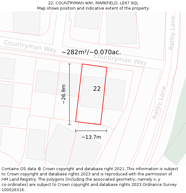 22, COUNTRYMAN WAY, MARKFIELD, LE67 9QL: Plot and title map