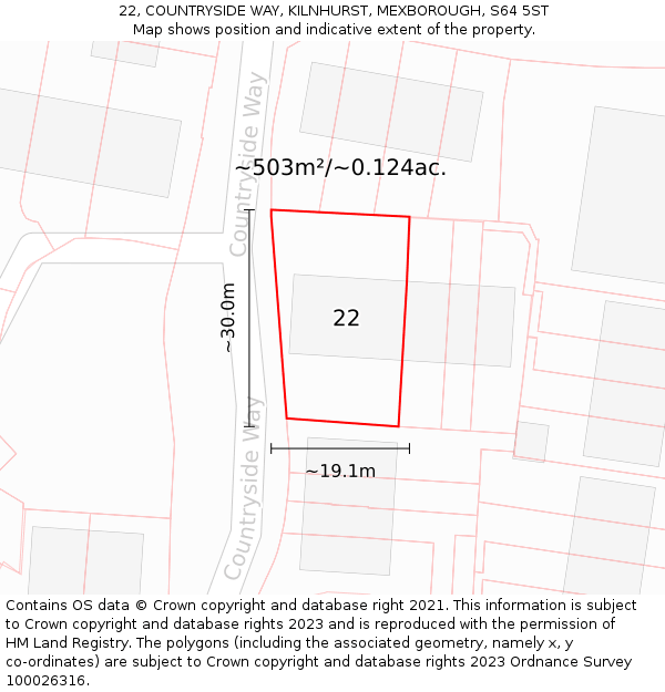 22, COUNTRYSIDE WAY, KILNHURST, MEXBOROUGH, S64 5ST: Plot and title map