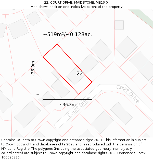 22, COURT DRIVE, MAIDSTONE, ME16 0JJ: Plot and title map