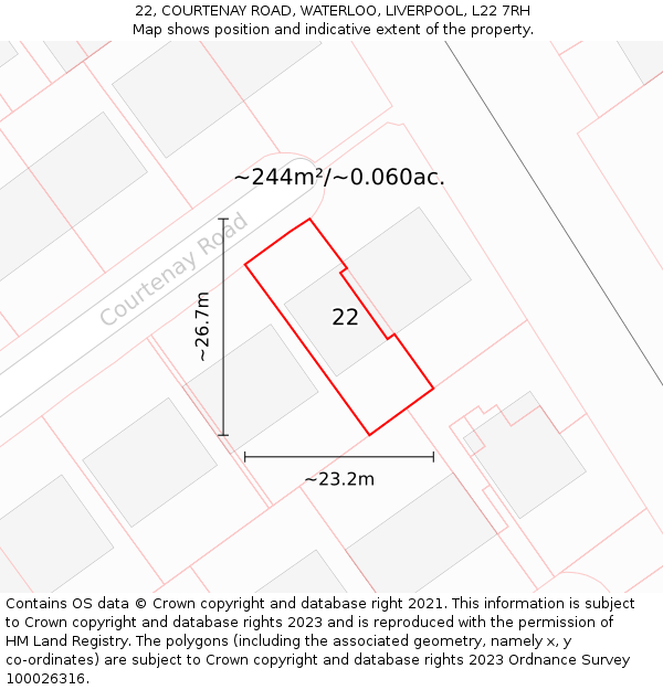 22, COURTENAY ROAD, WATERLOO, LIVERPOOL, L22 7RH: Plot and title map