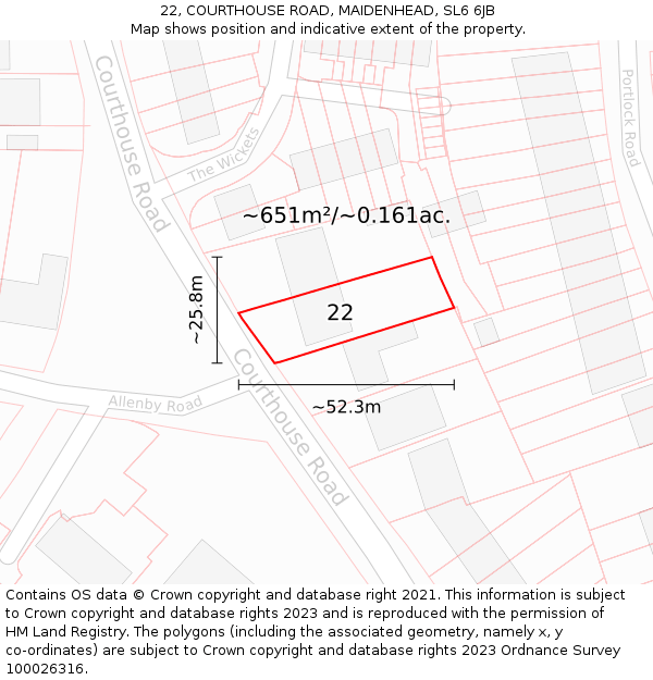 22, COURTHOUSE ROAD, MAIDENHEAD, SL6 6JB: Plot and title map