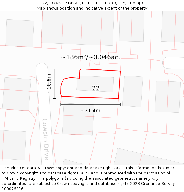 22, COWSLIP DRIVE, LITTLE THETFORD, ELY, CB6 3JD: Plot and title map
