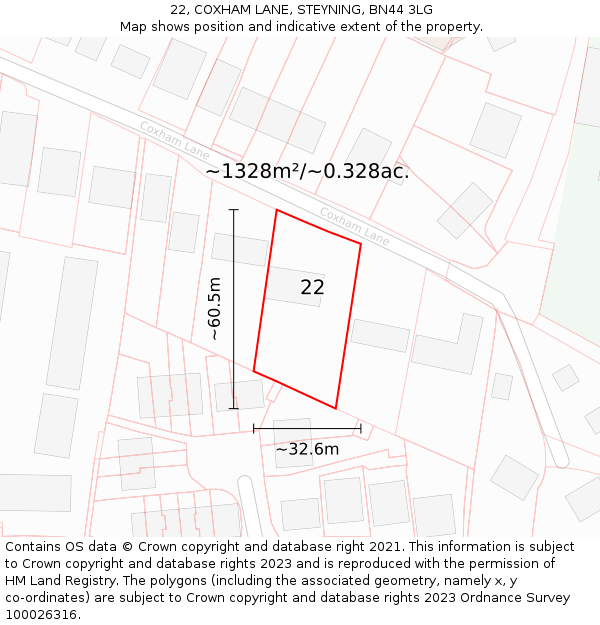 22, COXHAM LANE, STEYNING, BN44 3LG: Plot and title map
