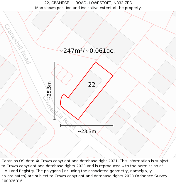 22, CRANESBILL ROAD, LOWESTOFT, NR33 7ED: Plot and title map