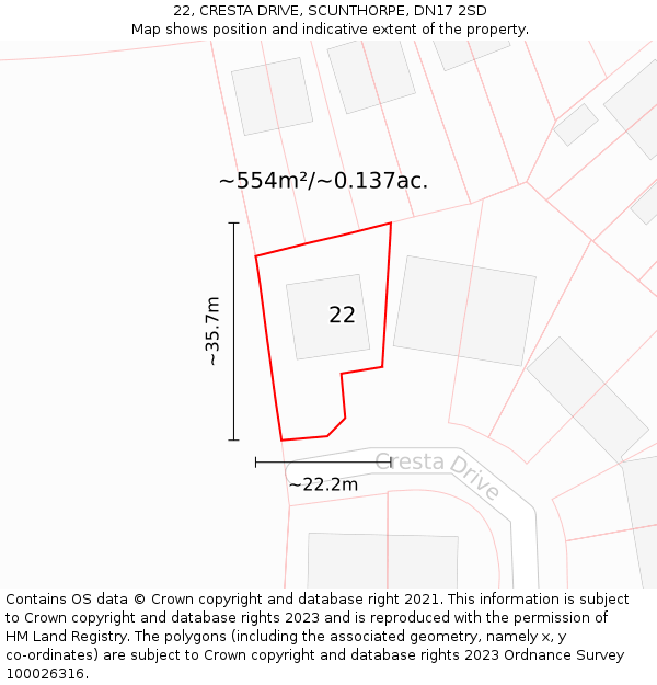 22, CRESTA DRIVE, SCUNTHORPE, DN17 2SD: Plot and title map