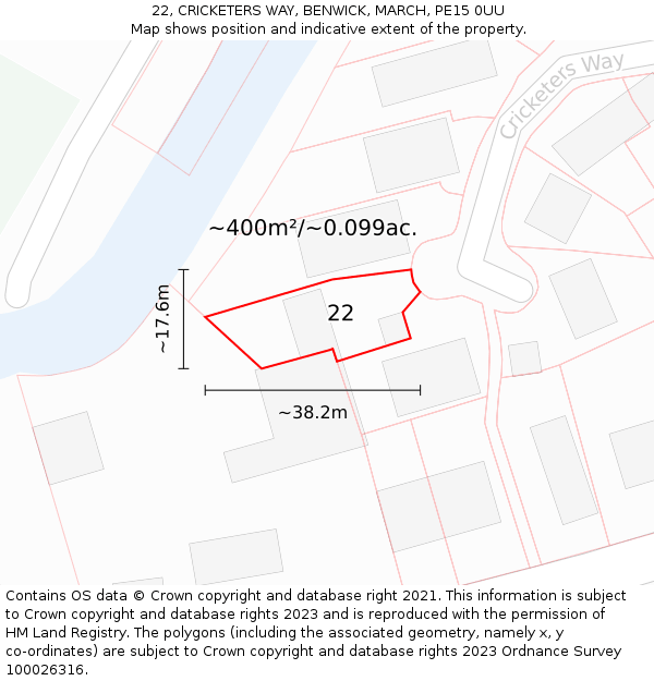 22, CRICKETERS WAY, BENWICK, MARCH, PE15 0UU: Plot and title map