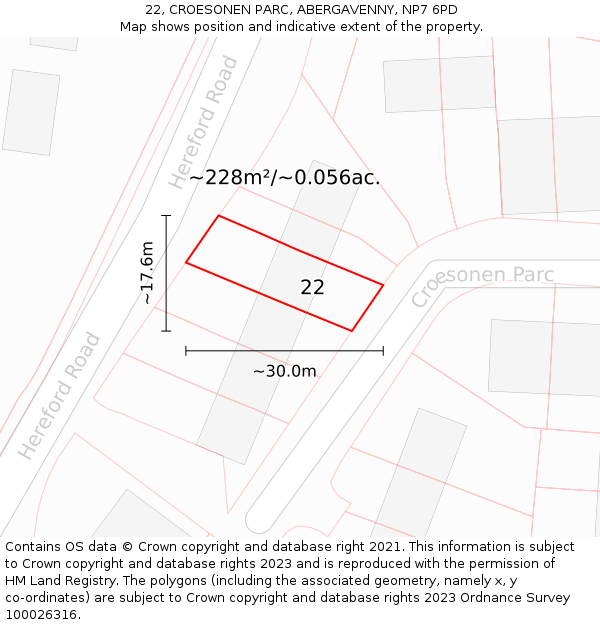 22, CROESONEN PARC, ABERGAVENNY, NP7 6PD: Plot and title map