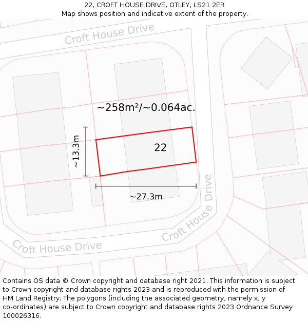 22, CROFT HOUSE DRIVE, OTLEY, LS21 2ER: Plot and title map