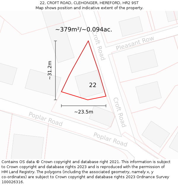 22, CROFT ROAD, CLEHONGER, HEREFORD, HR2 9ST: Plot and title map