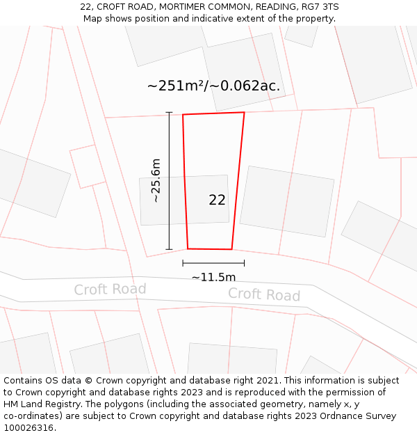 22, CROFT ROAD, MORTIMER COMMON, READING, RG7 3TS: Plot and title map