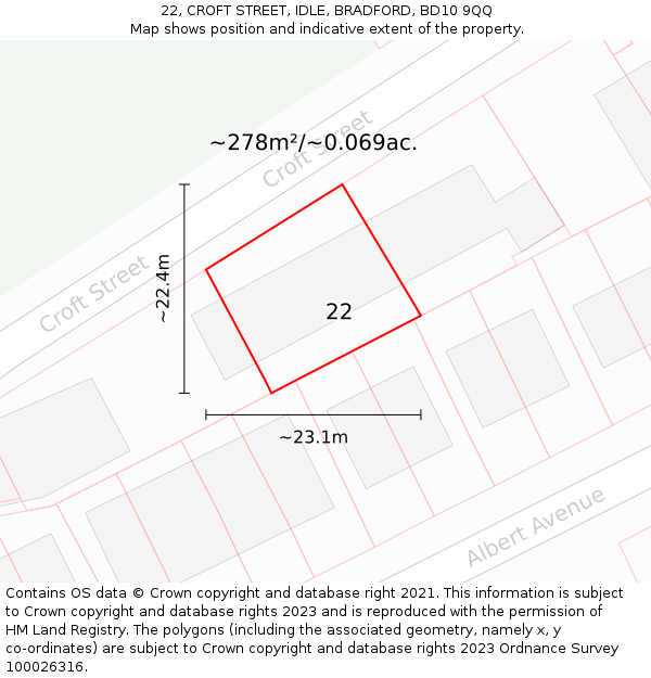 22, CROFT STREET, IDLE, BRADFORD, BD10 9QQ: Plot and title map
