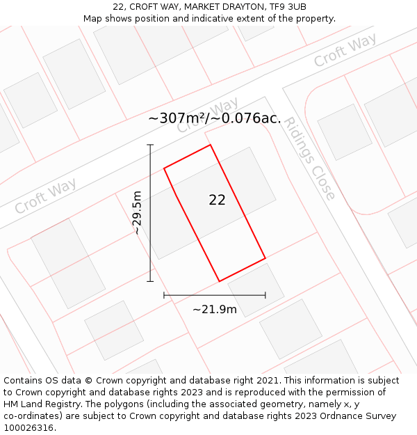 22, CROFT WAY, MARKET DRAYTON, TF9 3UB: Plot and title map