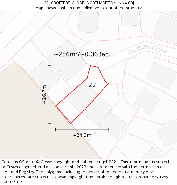 22, CROFTERS CLOSE, NORTHAMPTON, NN4 0BJ: Plot and title map