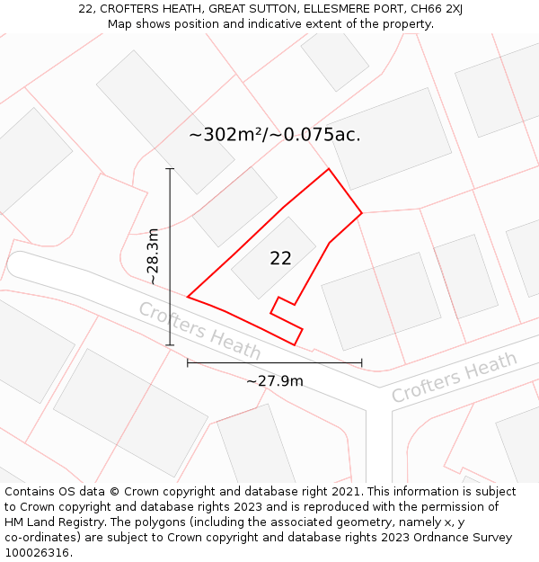 22, CROFTERS HEATH, GREAT SUTTON, ELLESMERE PORT, CH66 2XJ: Plot and title map