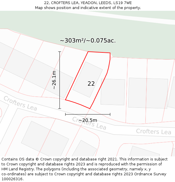 22, CROFTERS LEA, YEADON, LEEDS, LS19 7WE: Plot and title map