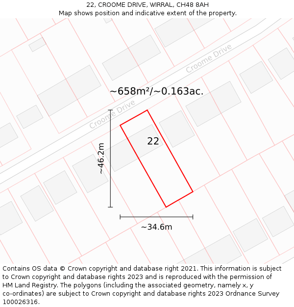 22, CROOME DRIVE, WIRRAL, CH48 8AH: Plot and title map