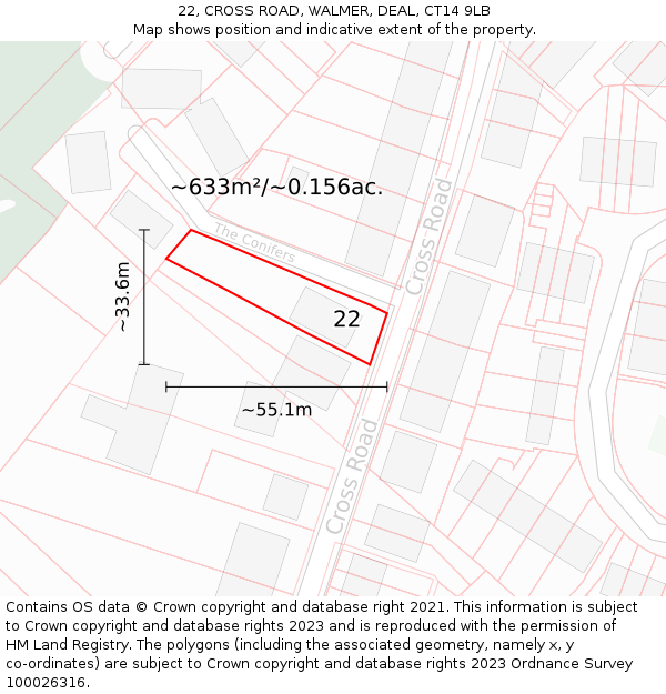 22, CROSS ROAD, WALMER, DEAL, CT14 9LB: Plot and title map