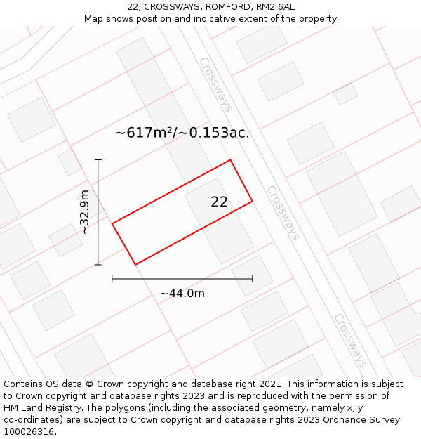 22, CROSSWAYS, ROMFORD, RM2 6AL: Plot and title map