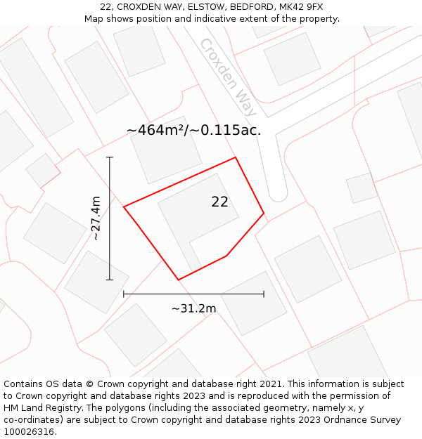 22, CROXDEN WAY, ELSTOW, BEDFORD, MK42 9FX: Plot and title map