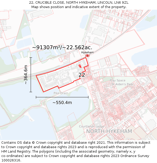 22, CRUCIBLE CLOSE, NORTH HYKEHAM, LINCOLN, LN6 9ZL: Plot and title map