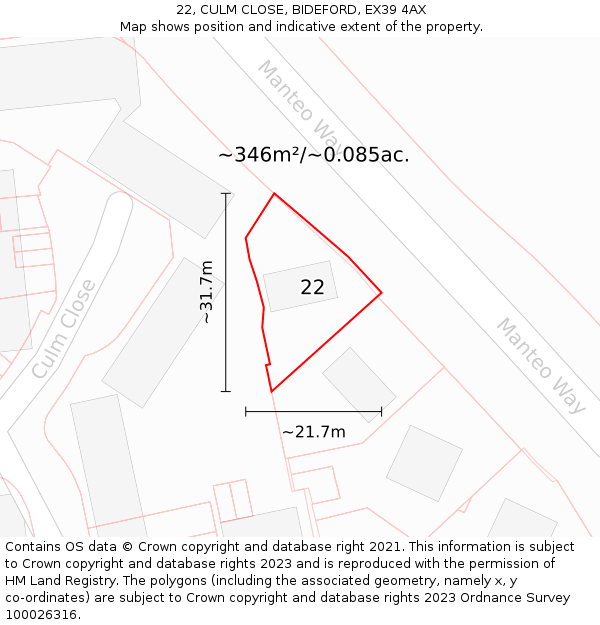 22, CULM CLOSE, BIDEFORD, EX39 4AX: Plot and title map