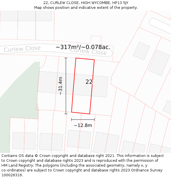 22, CURLEW CLOSE, HIGH WYCOMBE, HP13 5JY: Plot and title map