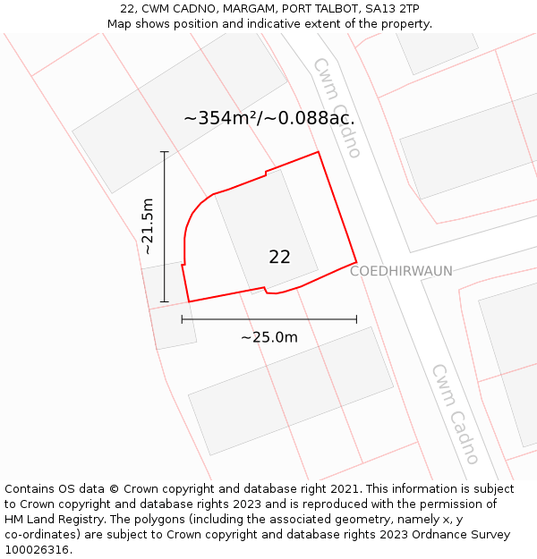 22, CWM CADNO, MARGAM, PORT TALBOT, SA13 2TP: Plot and title map