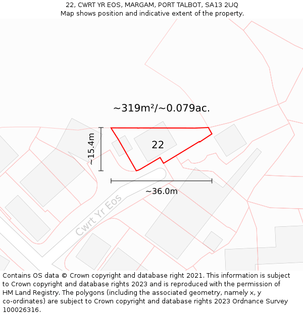 22, CWRT YR EOS, MARGAM, PORT TALBOT, SA13 2UQ: Plot and title map