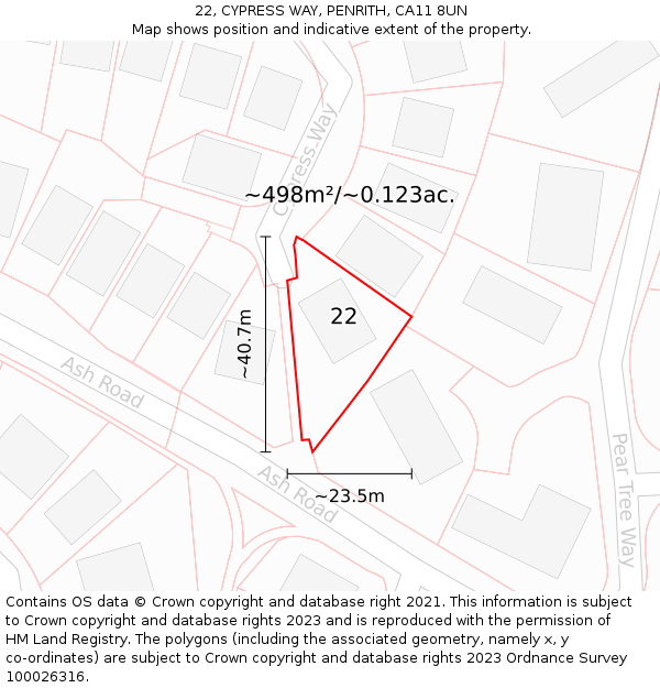 22, CYPRESS WAY, PENRITH, CA11 8UN: Plot and title map