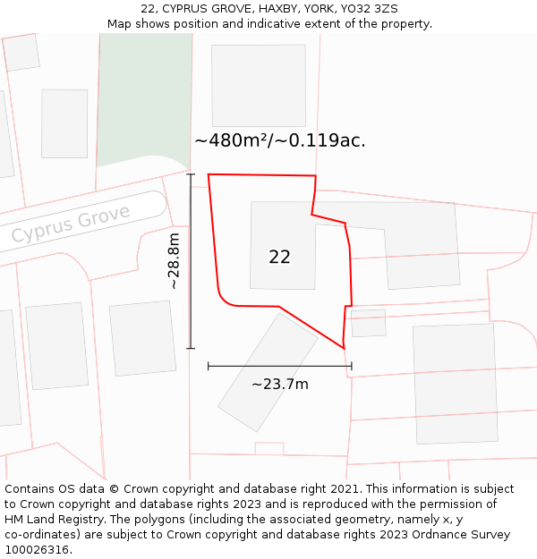 22, CYPRUS GROVE, HAXBY, YORK, YO32 3ZS: Plot and title map